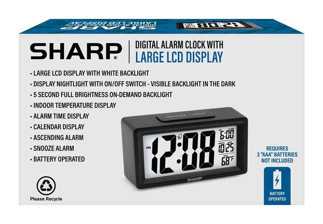 Sharp Digital Alarm Clock With Large Lcd Display
