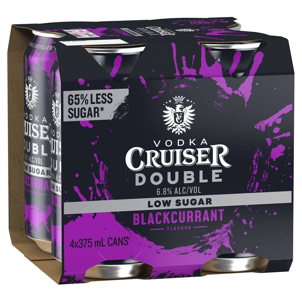 Vodka Cruiser Double Low Sugar Blackcurrant Can 375mL X 4 pack