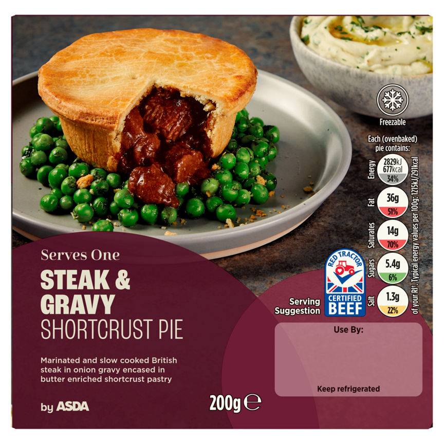 Asda Slow Cooked Steak & Gravy Shortcrust Pastry Pie 200g