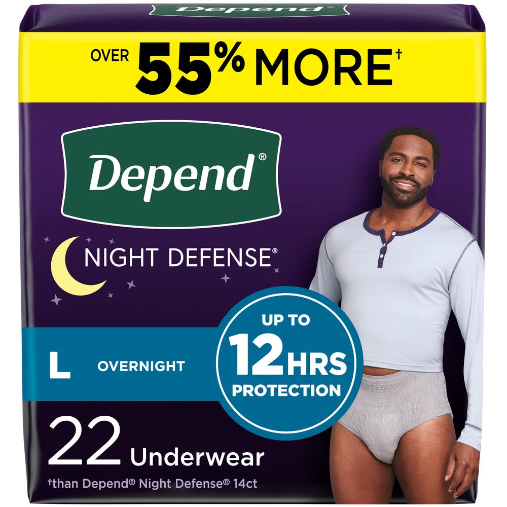 Depend Night Defense Adult Underwear Overnight, Size L, Grey (22 ct)