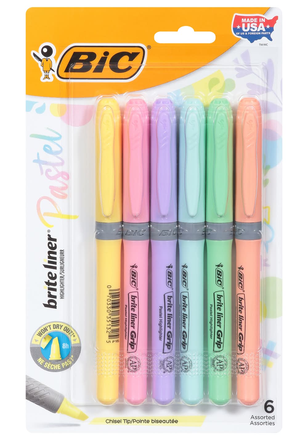 BiC Brite Liner Grip Pastel Highlighters (4.8 oz)