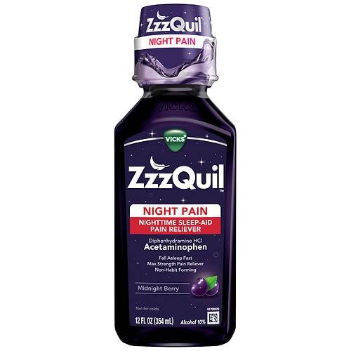 ZzzQuil Nighttime Pain Relief Sleep Aid Liquid Midnight Berry - 12.0 fl oz