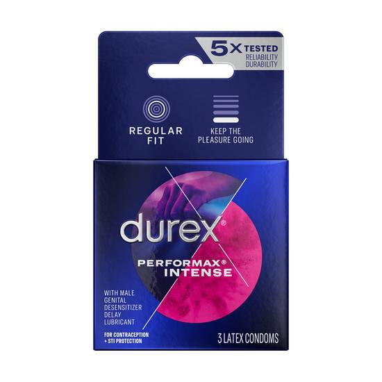 Durex Performax Intense Lubricated Ribbed Dotted Premium Condoms, 3 Count 