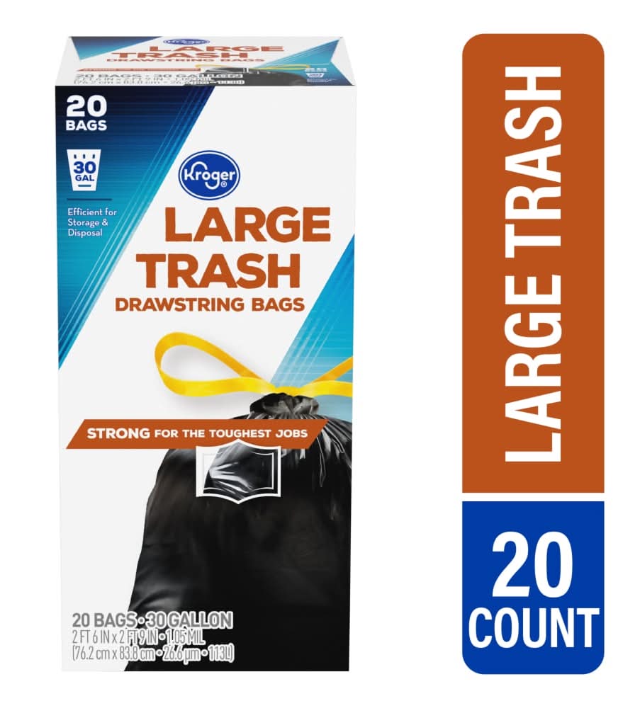 Kroger Drawstring Trash Bags 30 Gal, L (20 ct)