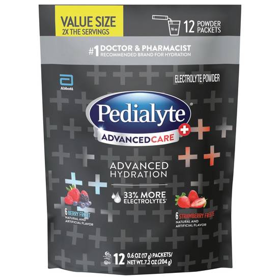 Pedialyte Advancedcare Plus Berry Frost/Strawberry Freeze Electrolyte Powder Value Size (12 ct, 0.6 oz)