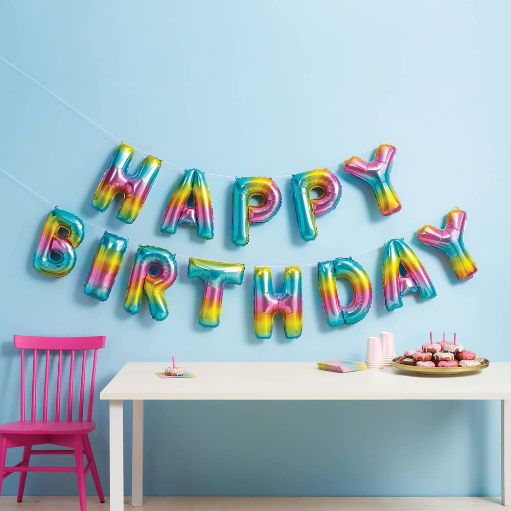 Spritz Happy Birthday Balloon Banner Kit, Pastel Rainbow (16 ct)