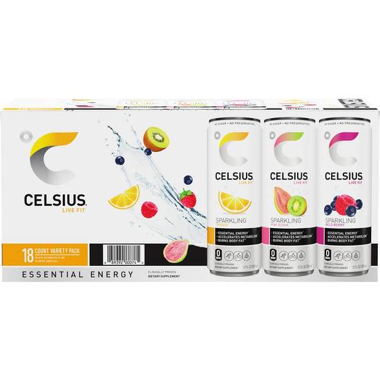 Celsius Sparkling Water Variety pack (18 ct , 12 fl oz)