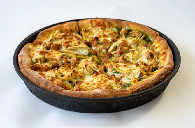 Deep Dish Chicken Sausage, Artichoke & Pesto Pizza - Personal