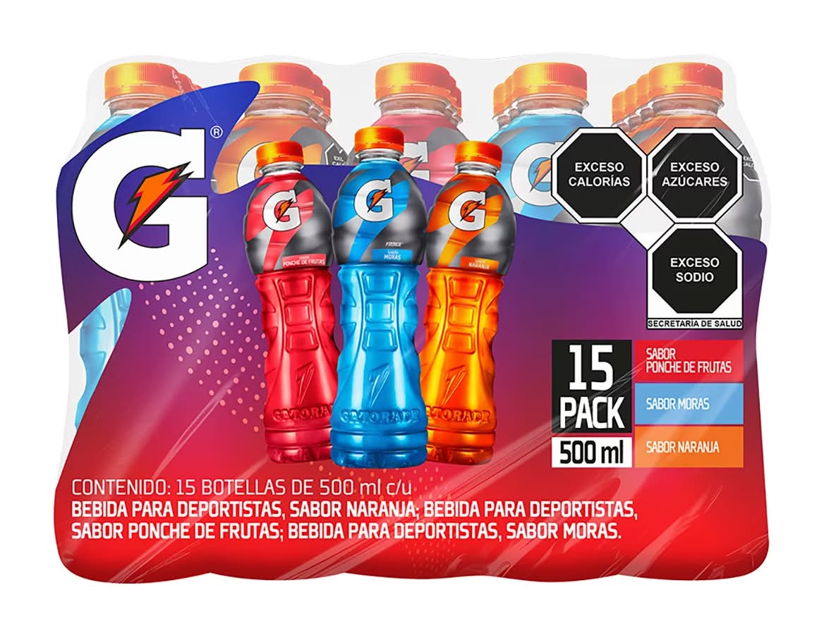 Gatorade · Bebida hidratante, ponche de frutas-naranja-cool blue (15 x 500 ml)