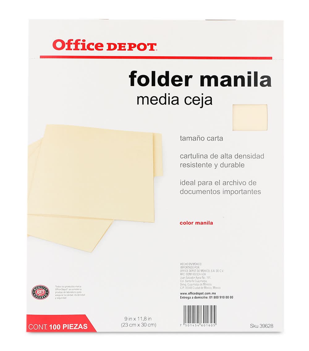 Office Depot folder manila media ceja (100 un) (Carta)