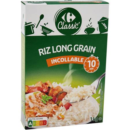 Riz long grain incollable 10 min CARREFOUR CLASSIC' - la boite d'1Kg