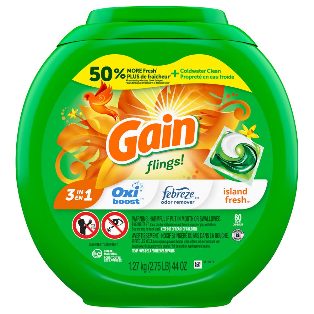Gain 3 In 1 Detergent, Island Fresh (44 oz)