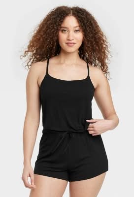 Auden Cloud Knit Tank Top and Shorts Pajama Set, Women, M, Black