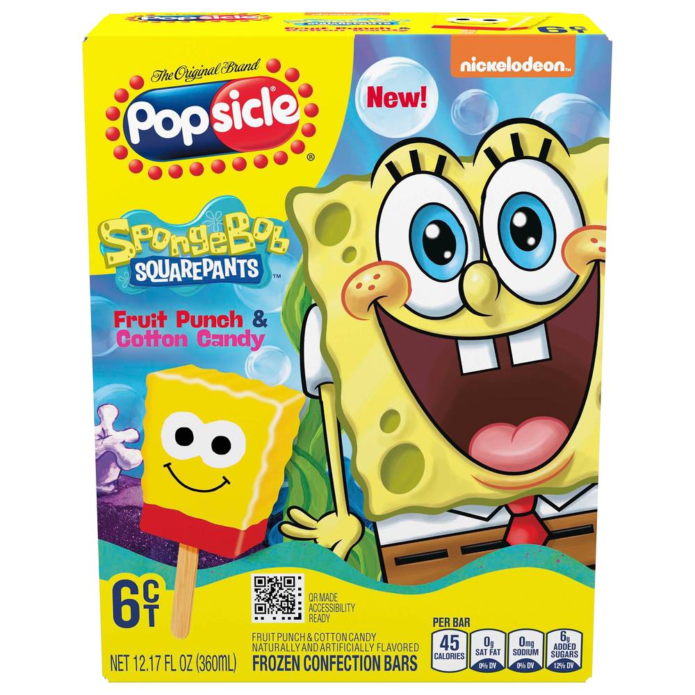 Popsicle Spongebob Squarepants Frozen Confection Bars (fruit punch & cotton candy)