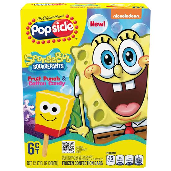 Popsicle Spongebob Squarepants Frozen Confection Bars (fruit punch & cotton candy)