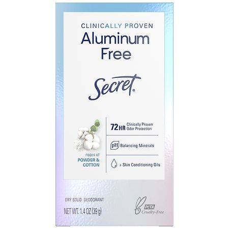 Secret Aluminum Free Deodorant Dry Solid Powder & Cotton - 1.4 oz