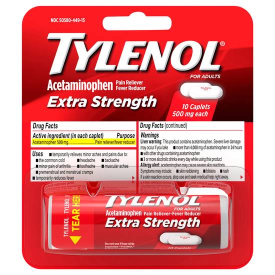 Tylenol Extra Strength Acetaminophen 500 mg Pain Relief (10 ct)