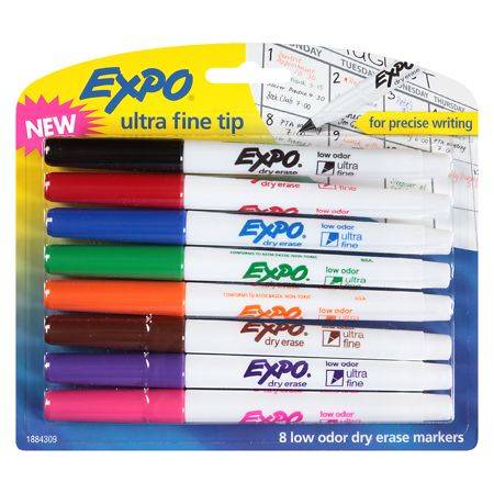 Expo Low-Odor Dry-Erase Markers With Ultra-Fine Tip Assorted Colors