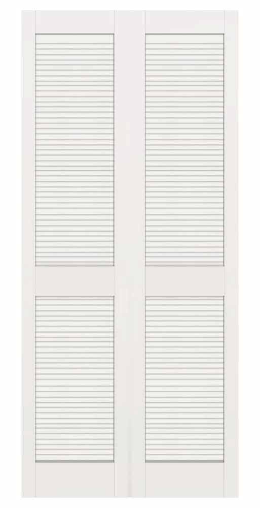 ReliaBilt 30-in x 80-in primed Louver Solid core Primed Pine Wood Bifold Closet Door ( Hardware Included )