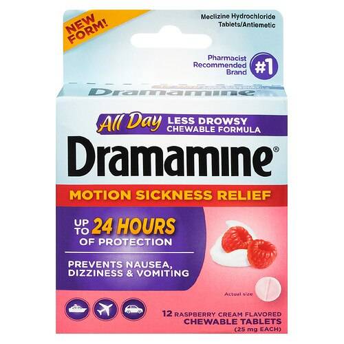 Dramamine Less Drowsy Chewable Formula, Raspberry Cream Raspberry - 12.0 ea