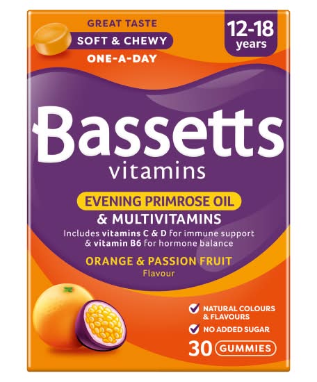 Bassetts Vitamins Evening Primrose Oil & Multivitamins 12-18 Years Orange & Passion Fruit Gummies