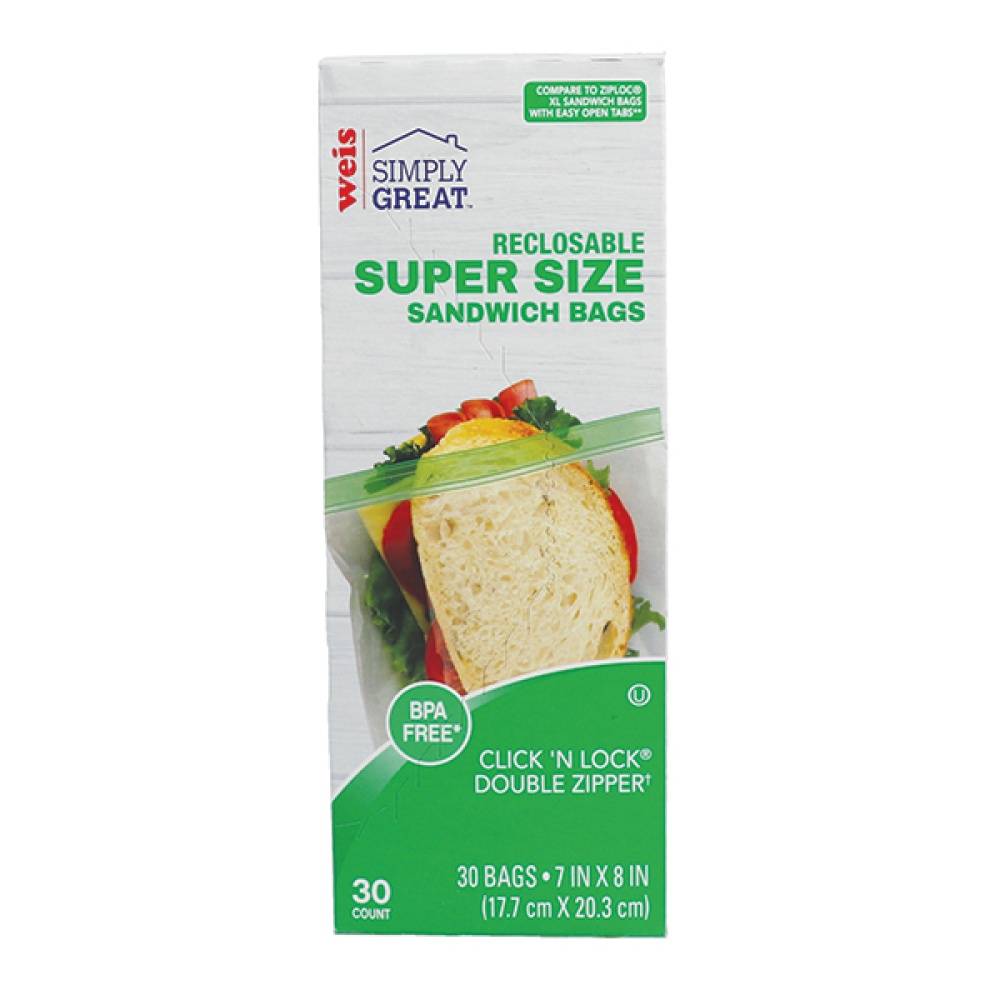 Weis Reclosable Large Sandwich Bags (7 in x 8 in)