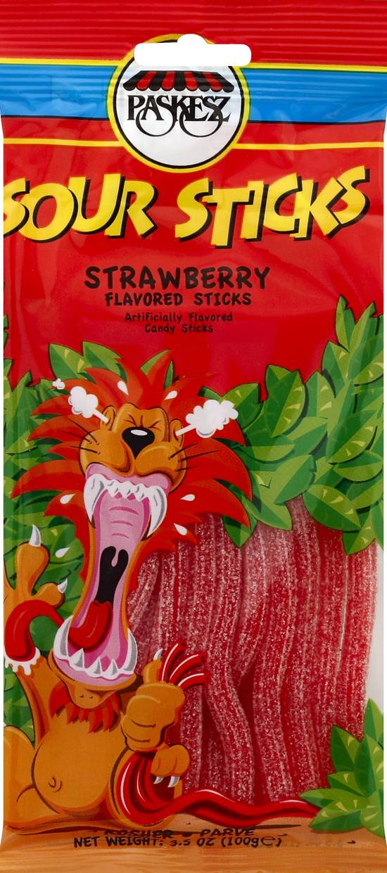 paskesz sour sticks strawberry 3.5 oz.