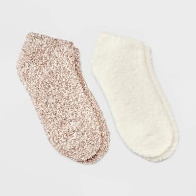 Women's Marled 2pk Cozy Low Cut Socks - Auden™ Taupe/Ivory 4-10: Recycled Polyester, Spandex, Knit, Machine Washable