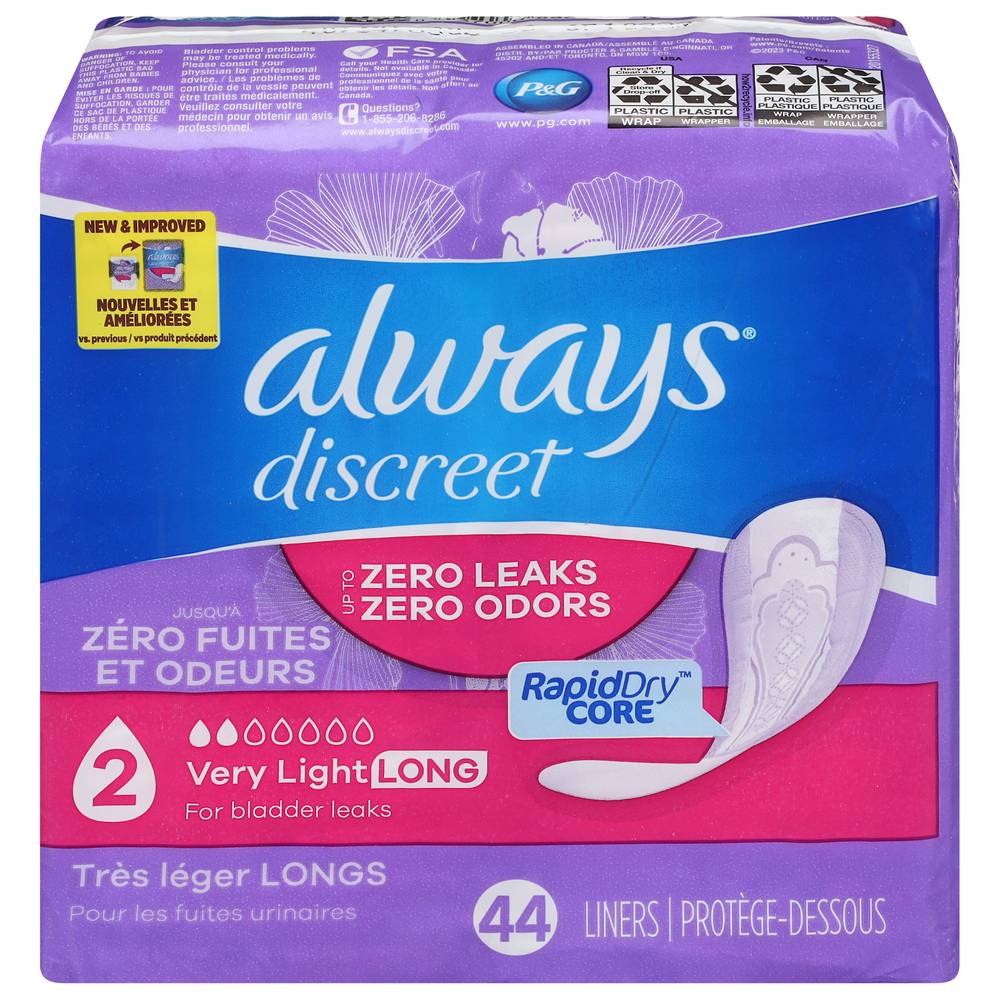 Always Discreet Very Light Long Lightly Scented Liners (44 ct)