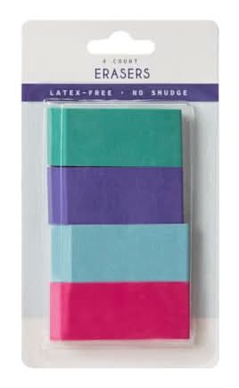 Colorful Erasers 4-Count Set Assorted Colors3