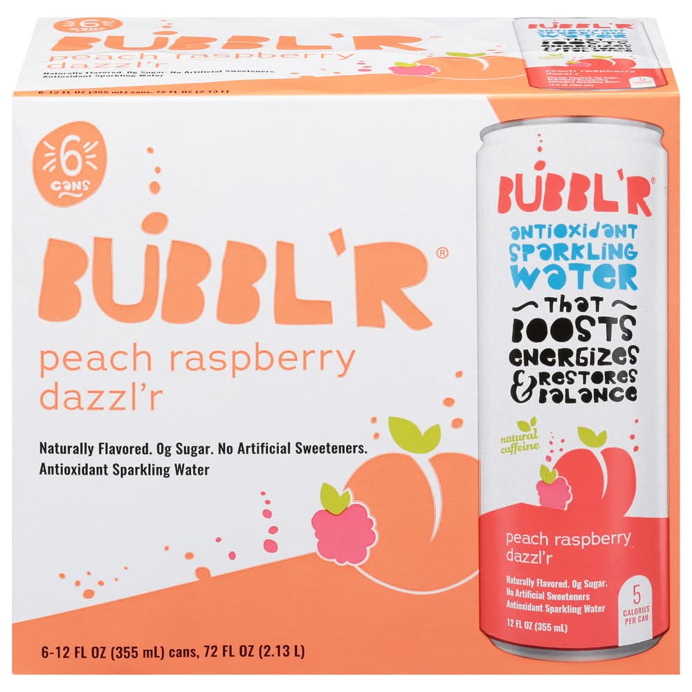BUBBL'R Sparkling Water, Peach-Raspberry Dazzl'r (6 x 12 fl oz)