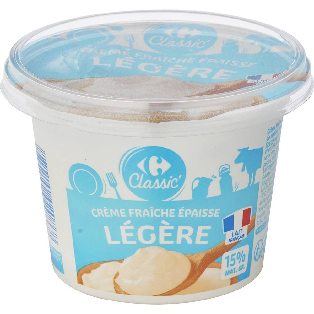 Crème Fraîche Epaisse Légère 15% Mat.Gr. CARREFOUR CLASSIC' - le pot de 199g