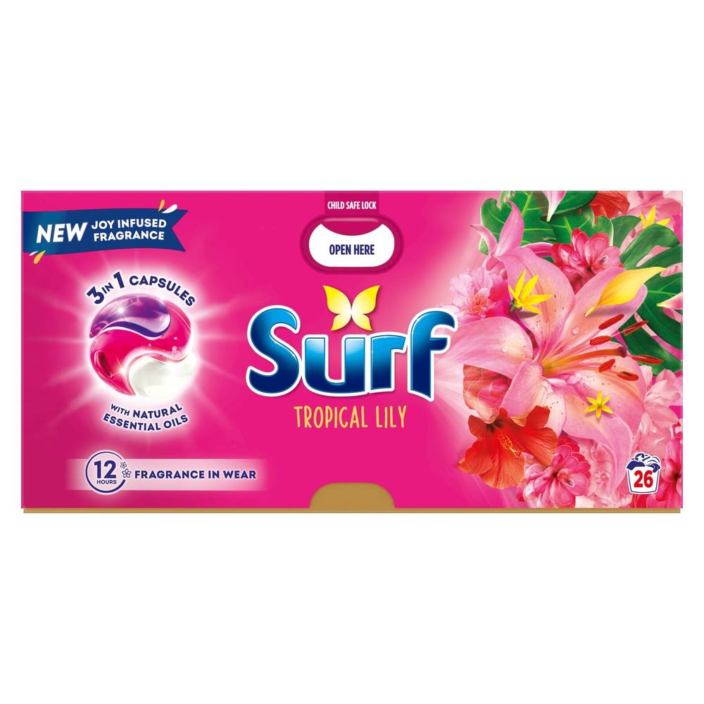 Surf Tropical Lily, 3 In 1 Laundry Washing Detergent Capsules (26 pack)