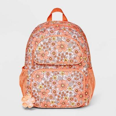 Cat & Jack Kids Floral Two Pocket Backpack, Coral Orange