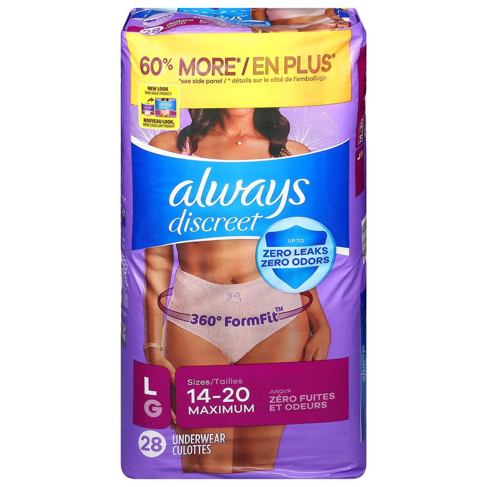 Always Discreet Large Size Maximum Absorbency Underwear (28 ct)