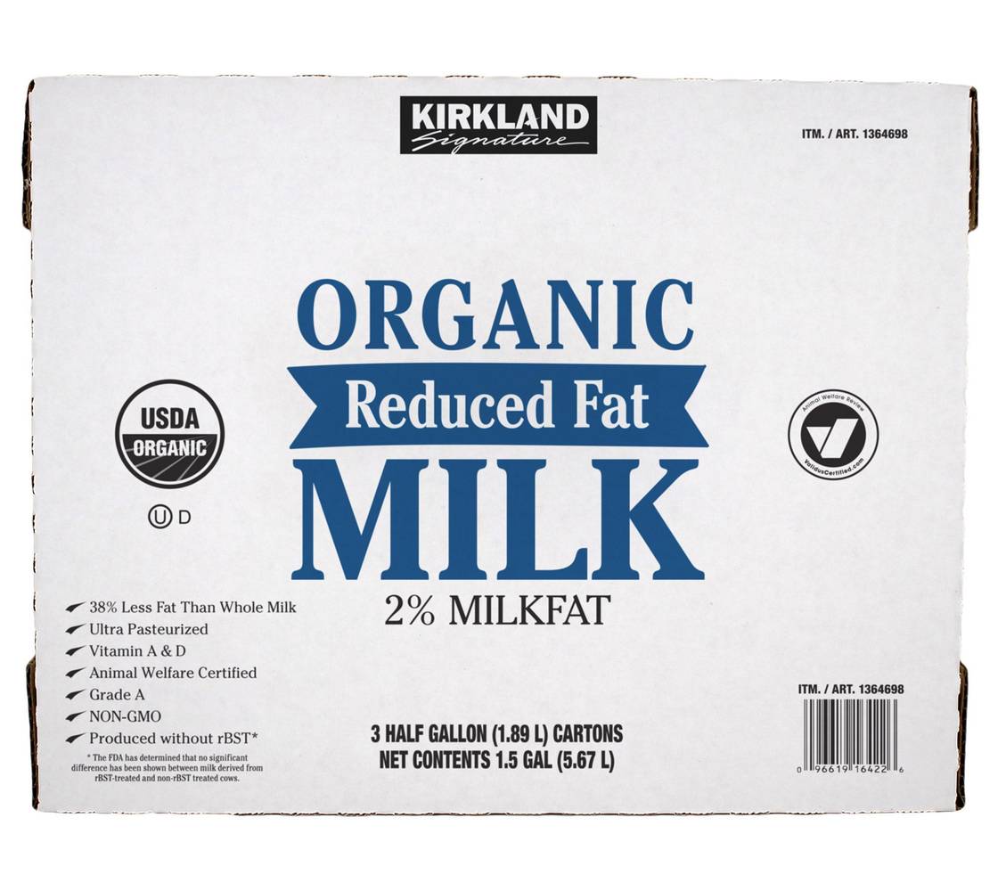 Kirkland Signature Organic Reduced Fat Milk (12.51 lbs)