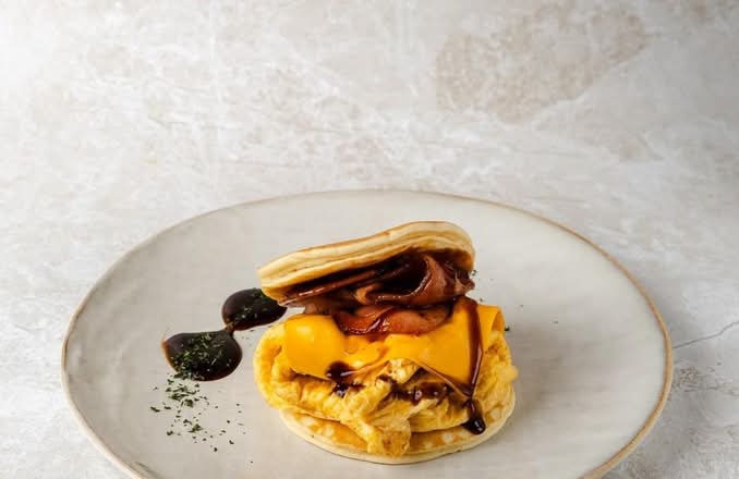 Stacked Maple Bacon Pancake Burger