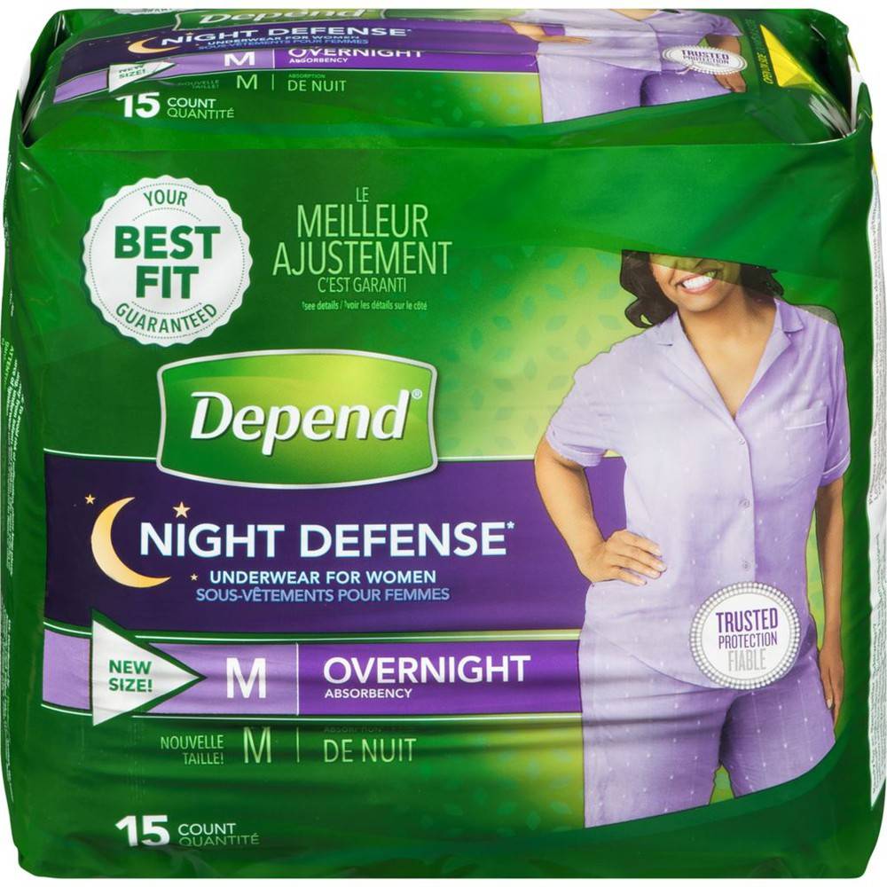 Depends Women's Overnight Unscented, Medium (15 ea)