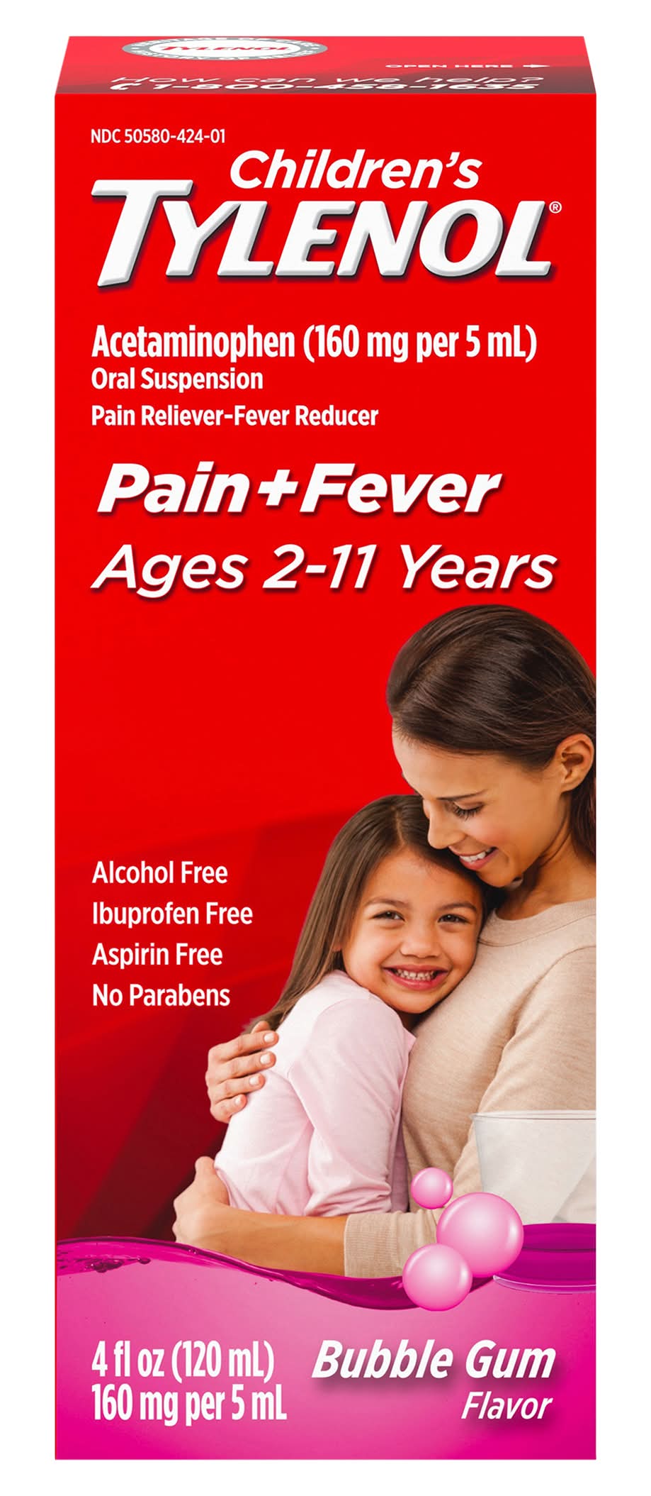 Tylenol Children's Pain+ Fever Reducer Oral Suspension Liquid, Bubble Gum, 2-11 Years (4 fl oz)