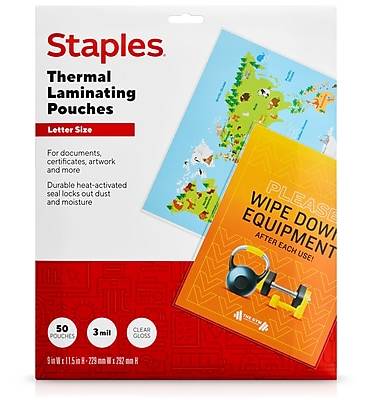 Staples Thermal Laminating Pouches, Letter Size, 3 Mil, 50/Pack (5200507/5200525)