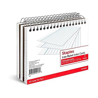 Staples Lined White Index Cards (4" x 6")