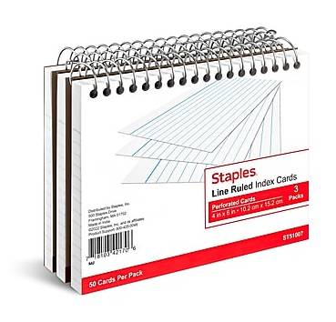 Staples Lined White Index Cards, 4" x 6" (3 ct)
