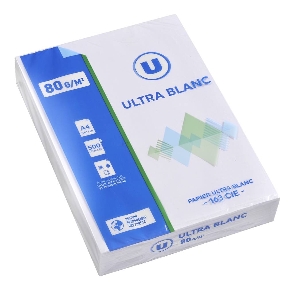Les Produits U - U ramette papier a4 feuilles extra blanc 163cie