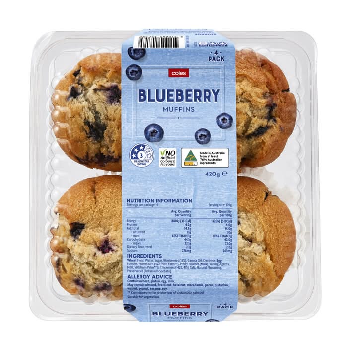 Coles Blueberry Muffins (420g, 4 pack)