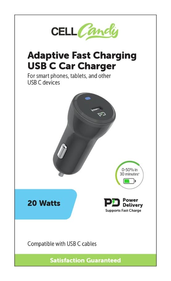 Cell Candy Adaptive Fast Charging USB C Car Charger 20W