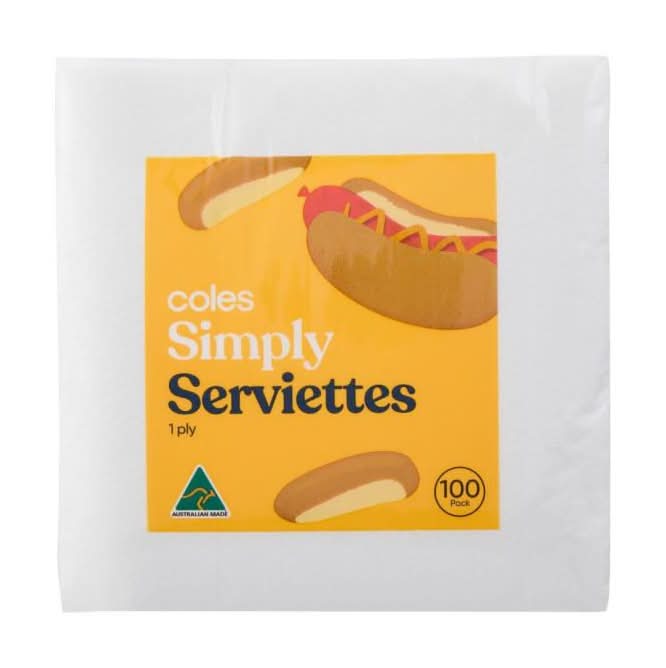 Coles Simply White Serviettes 100 Pack