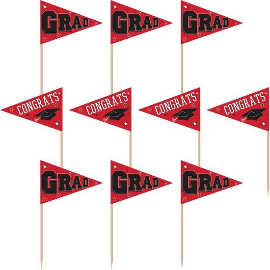 Red Congrats Grad Party Picks, 3in, 36ct