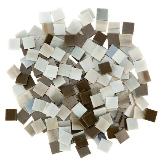 Oceanside Compatible Small Neutral Mosaic Stained Glass Squares, 8Oz.