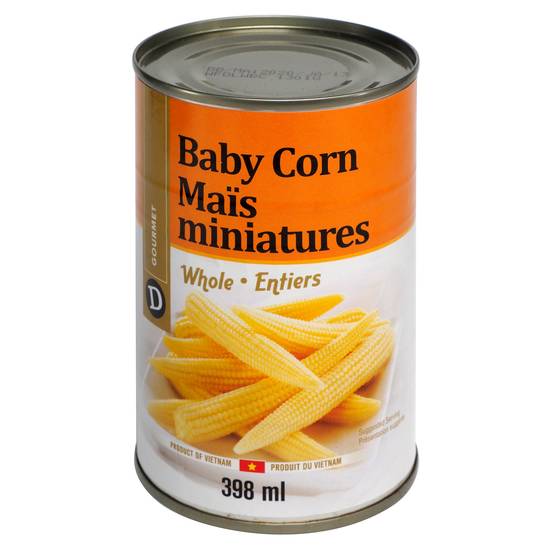 D Gourmet Whole Baby Corn, Assorted Brands (398ml)