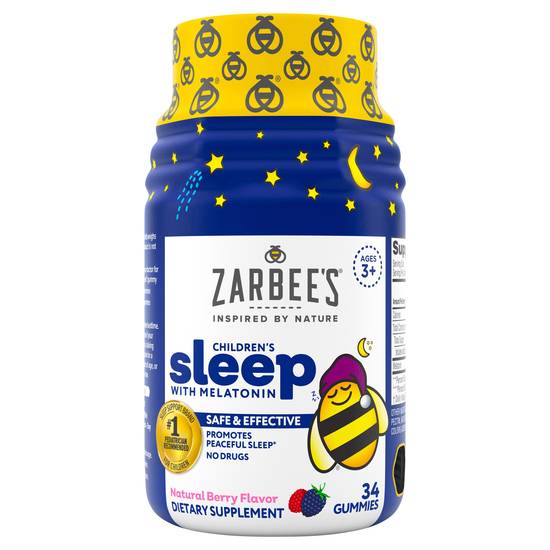 Zarbee’s Kid’s Sleep Gummies With Melatonin Drug-Free Non-Habit Forming Natural Berry Ages 3+ (34ct)
